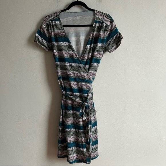 Pact Sz M Polka Dots Colorful Strip Wrap Organic Cotton Dress - Picture 2 of 9